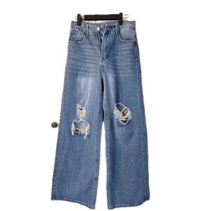 Wide Leg Women's Distressed Blue Jeans